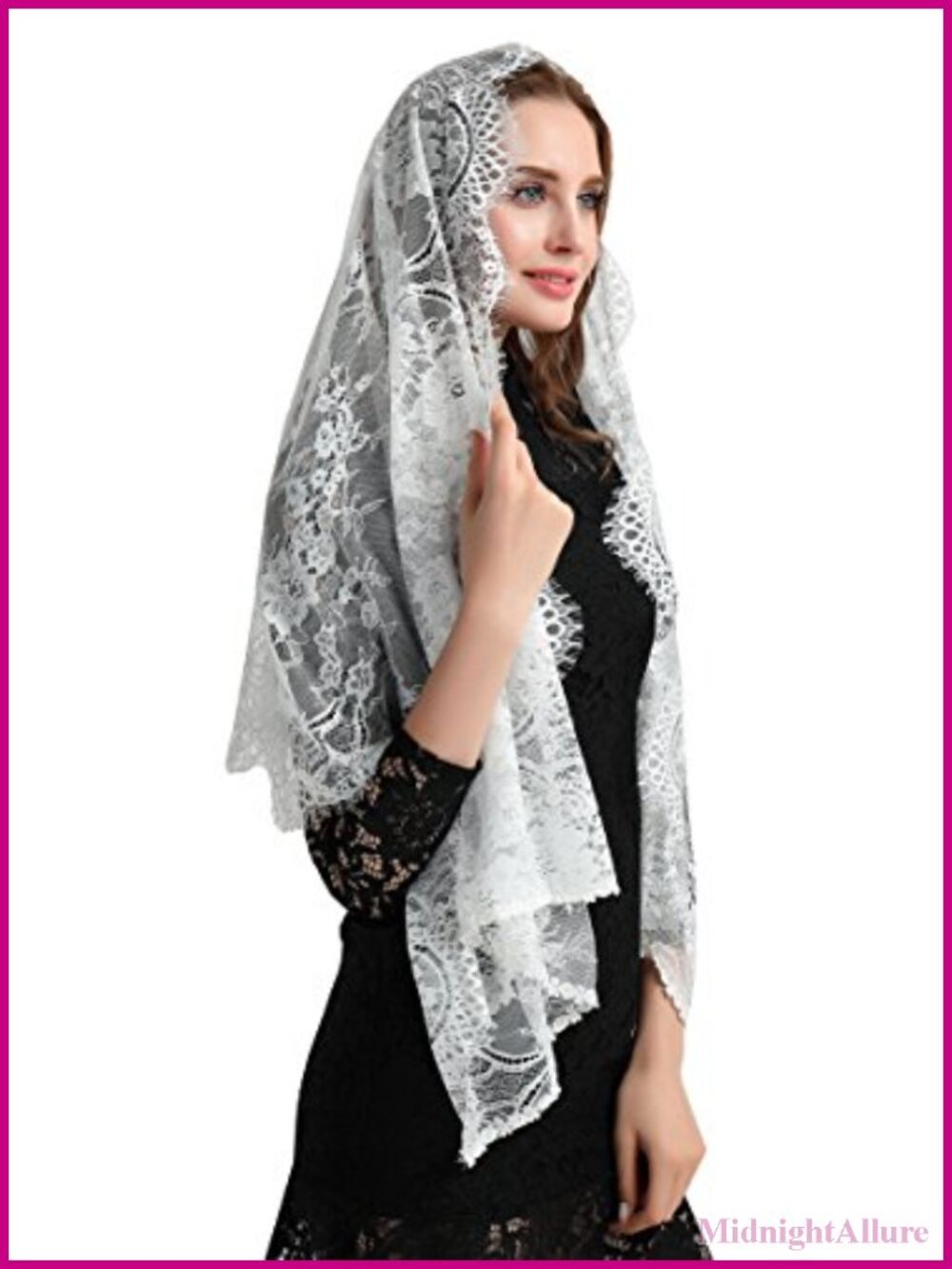Eyelash Lace Vintage Floral Long Catholic Chapel Veil Shawl